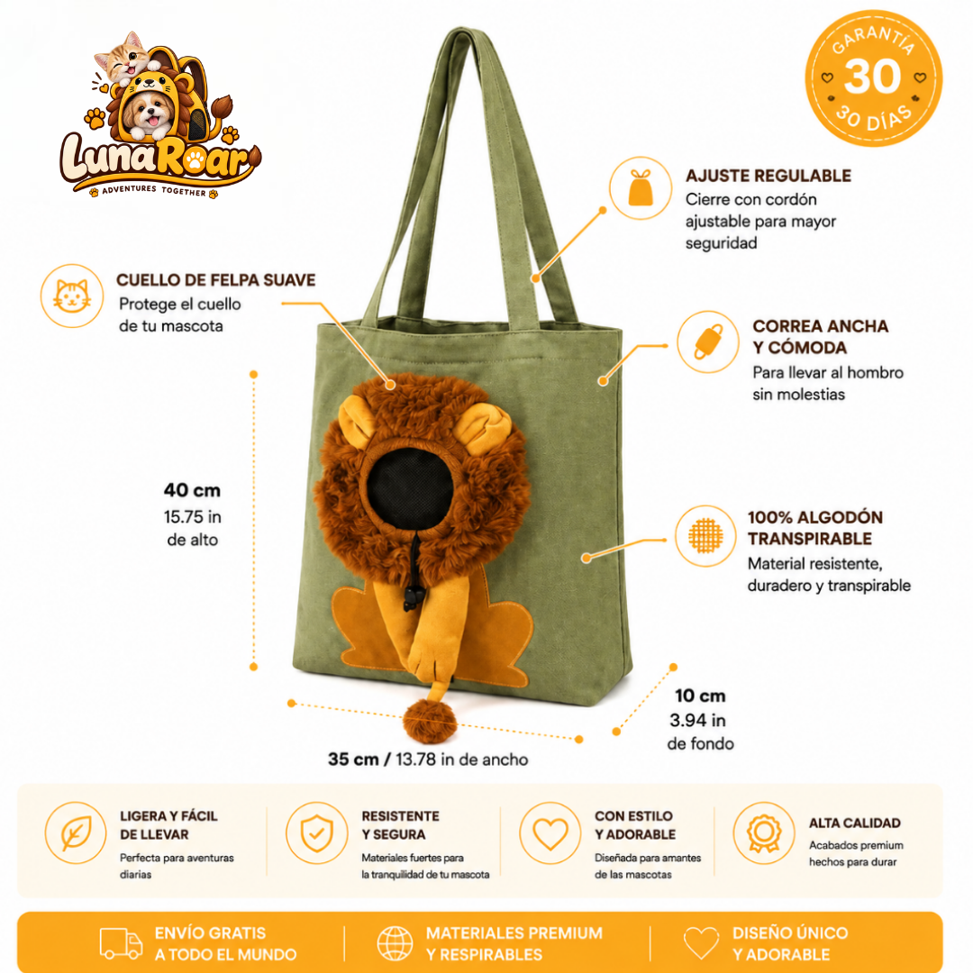 Bolso Transportín para Mascotas Transpirable, Cómodo y Ligero